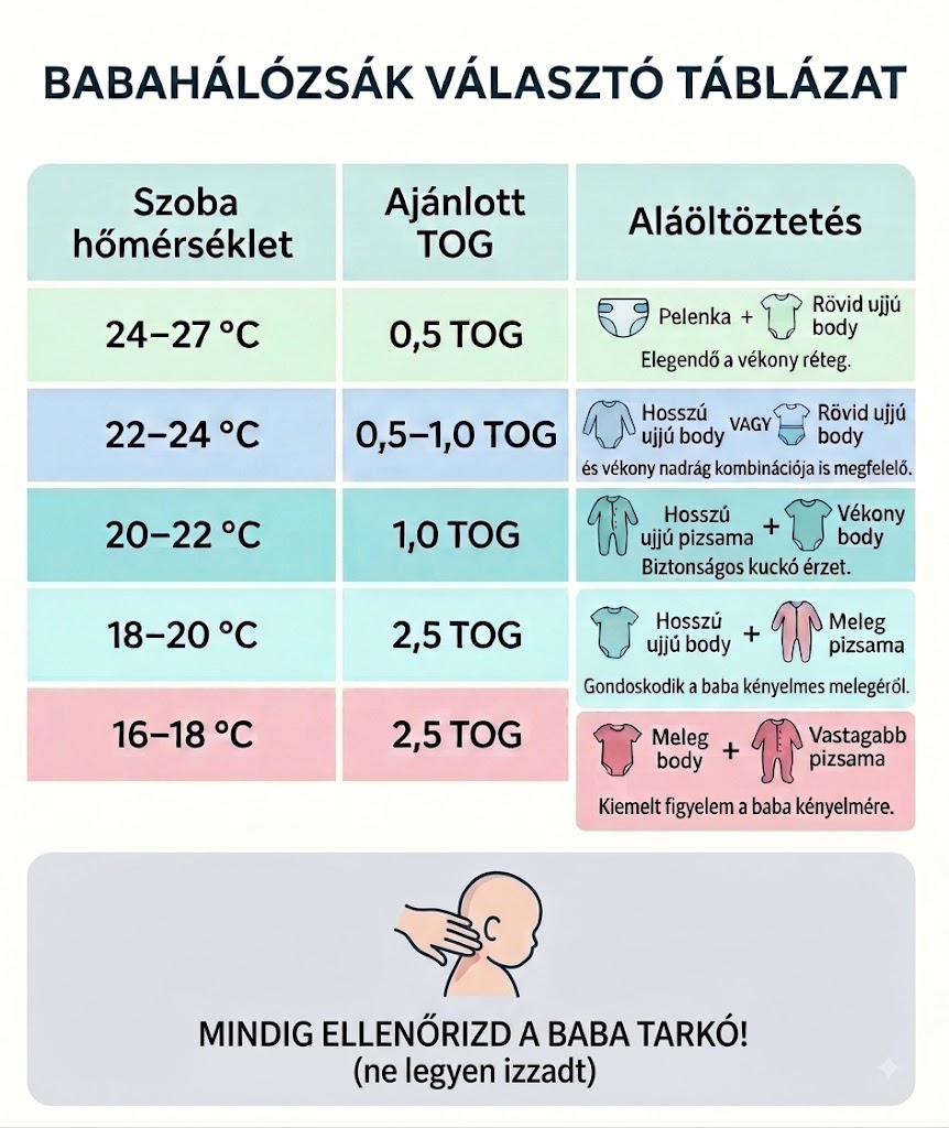 babahálózsák vastagság választásához segítő ábra